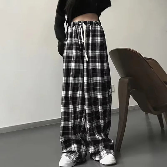 2025 K-Style Plaid Wide-Leg Pants